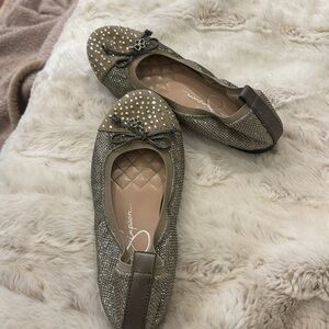 Jessica Simpson lyric rhinestone, ballet slippers big girl 2.5 BronzeFlats EUC